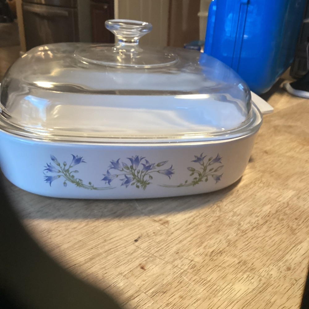 Corelle Blue Dusk Casserole Dish A-1.5-B with Pyrex Lid A12C Vintage Floral